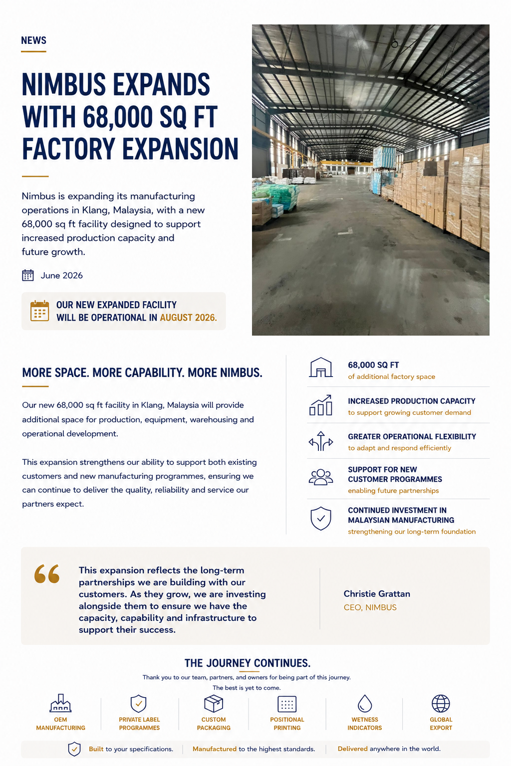 NIMBUS expands with 68,000 sq ft factory expansion